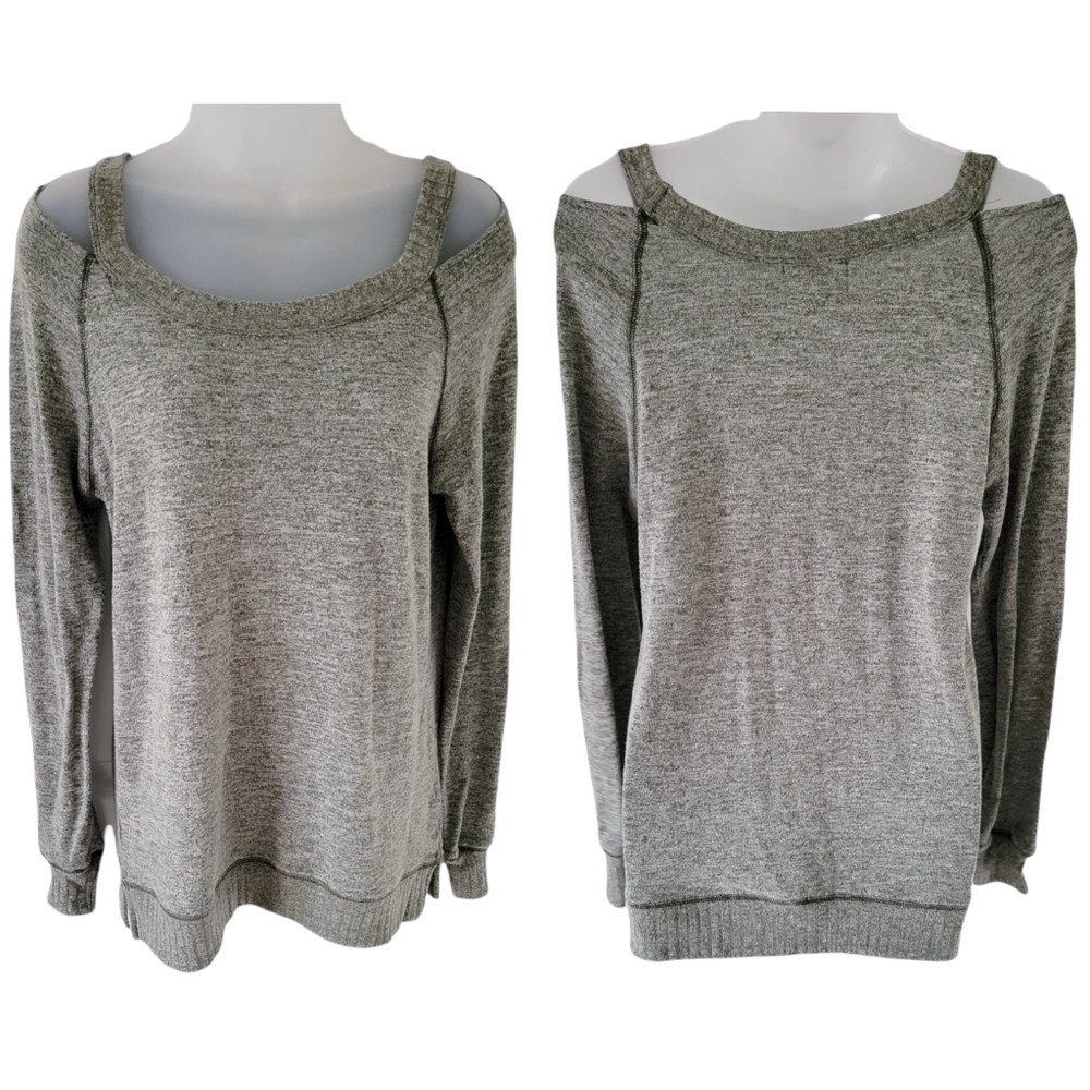 Anthropologie Saturday Sunday Gray Cold Shoulder Pullover Top Size XS